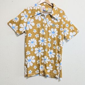 Big Bud Press Lazy Daisy Unisex Polo Shirt Retro Buttoned Tee Medium EUC